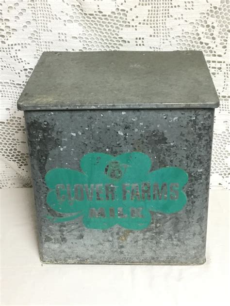 vintage galvanized metal insulated dairy box|galvanized porch milk box.